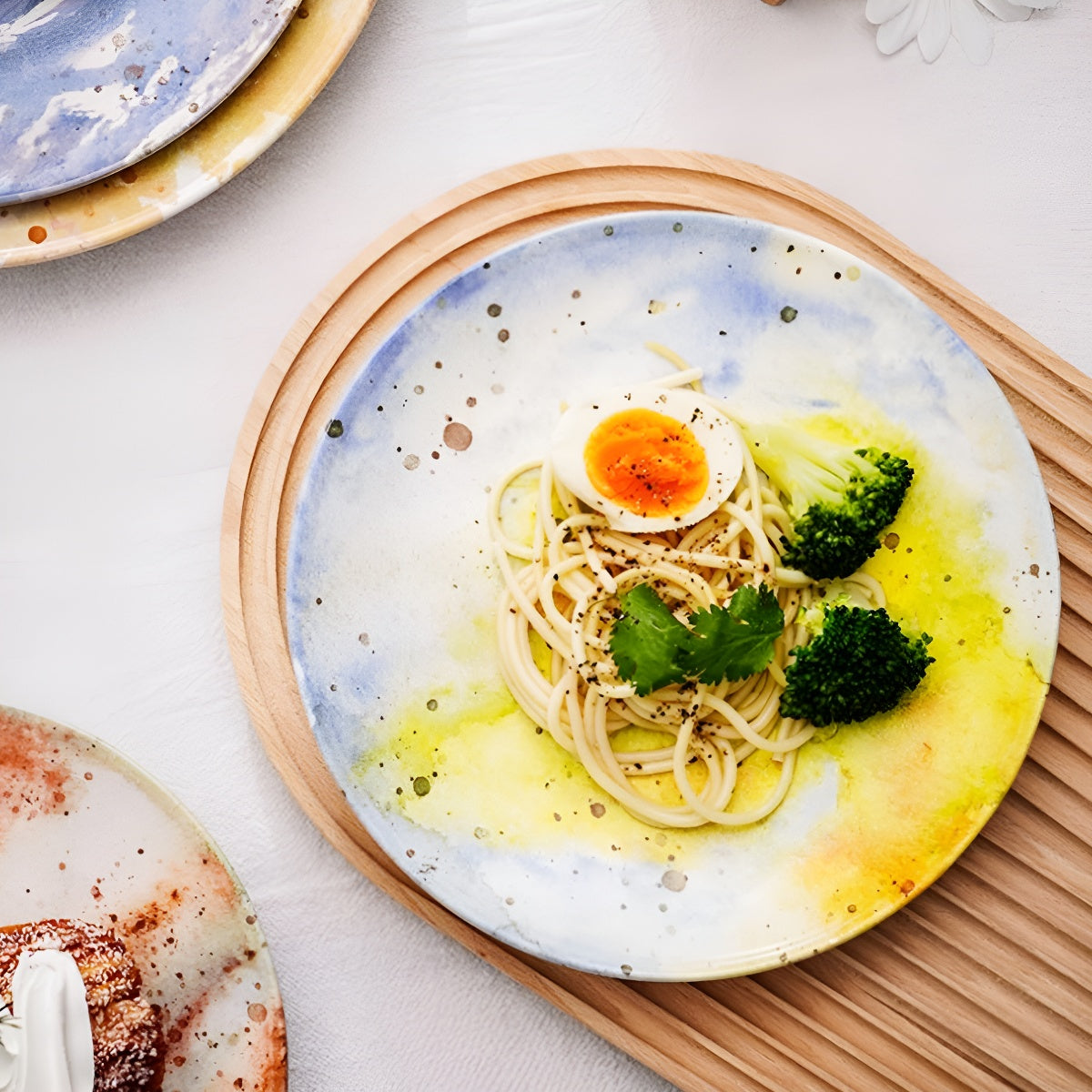 Handcrafted Watercolor Style Ceramic Round Plate