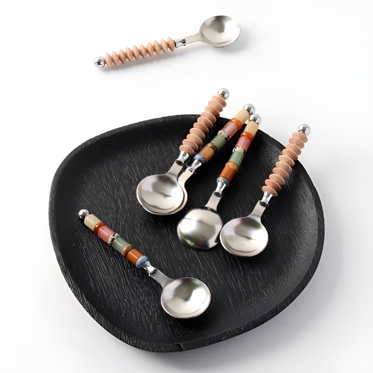 Natural Stone Stainless Steel Round Spoon