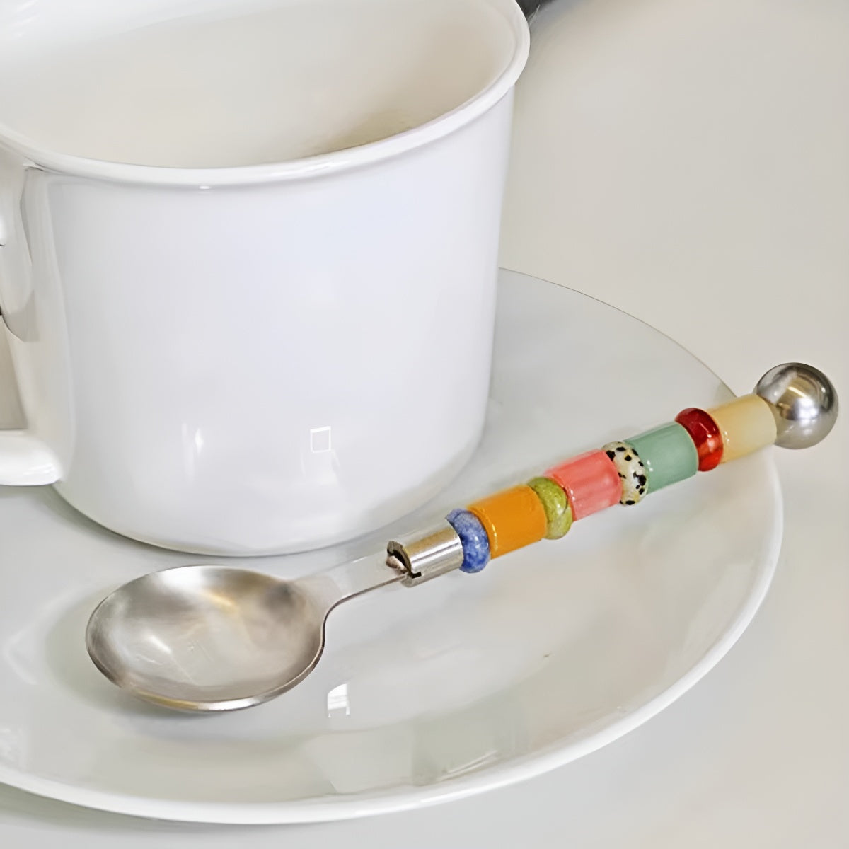Natural Stone Stainless Steel Round Spoon