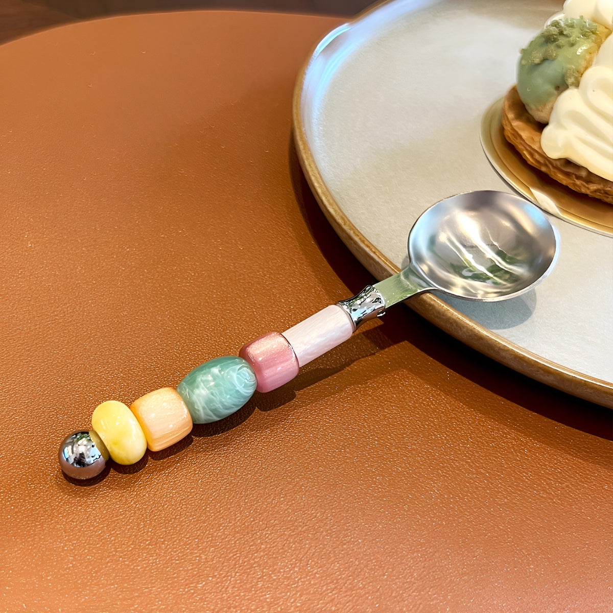 Natural Stone Stainless Steel Round Spoon