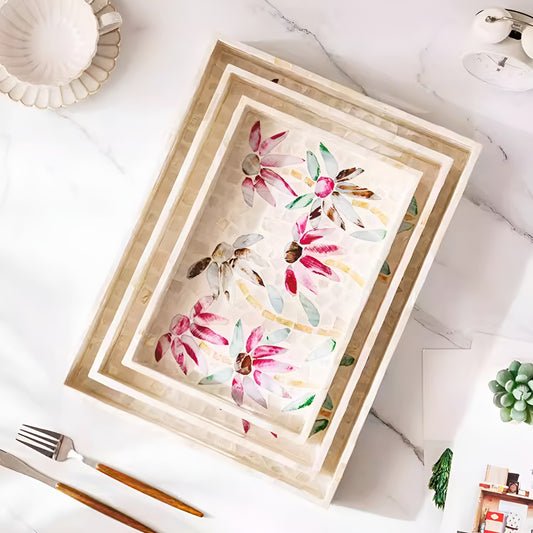 Mother-of-Pearl Mosaic Floral Decorative Tray