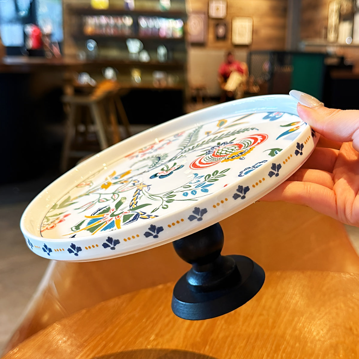 8 Inch Vintage Botanical Ceramic Pedestal Tray