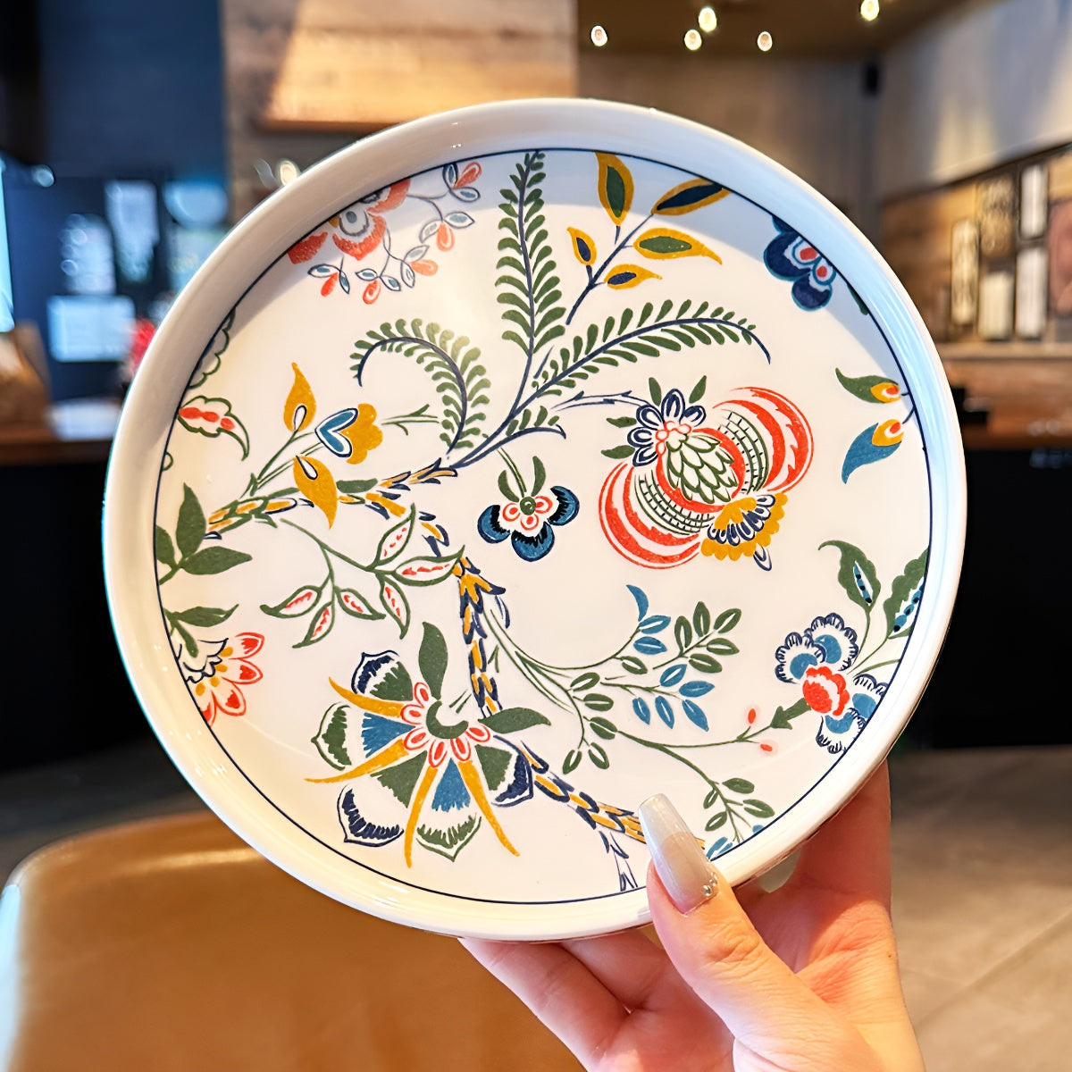 8 Inch Vintage Botanical Ceramic Pedestal Tray