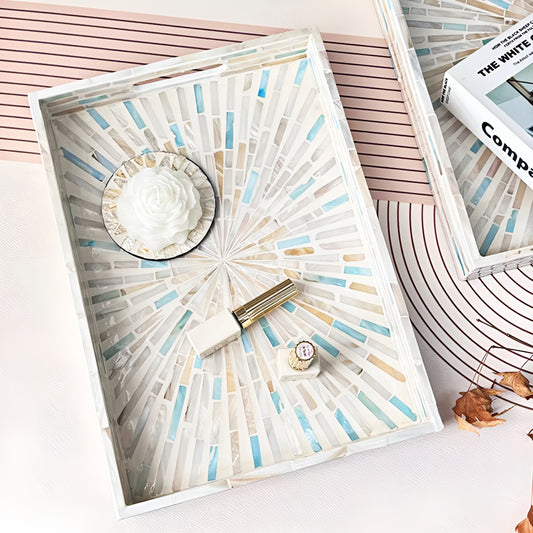 Blue & White Mother of Pearl Radiance Rectangle Serving Tray