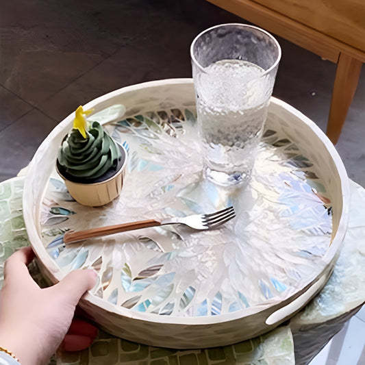 Ocean Bloom Petal Mother of Pearl Round Serving Tray