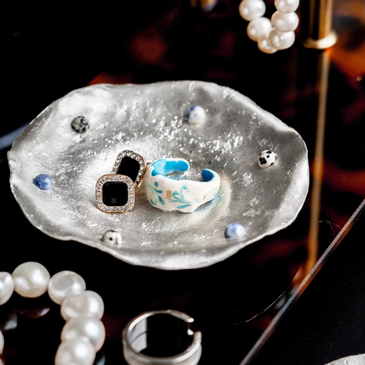 Metallic Silver Trinket Tray