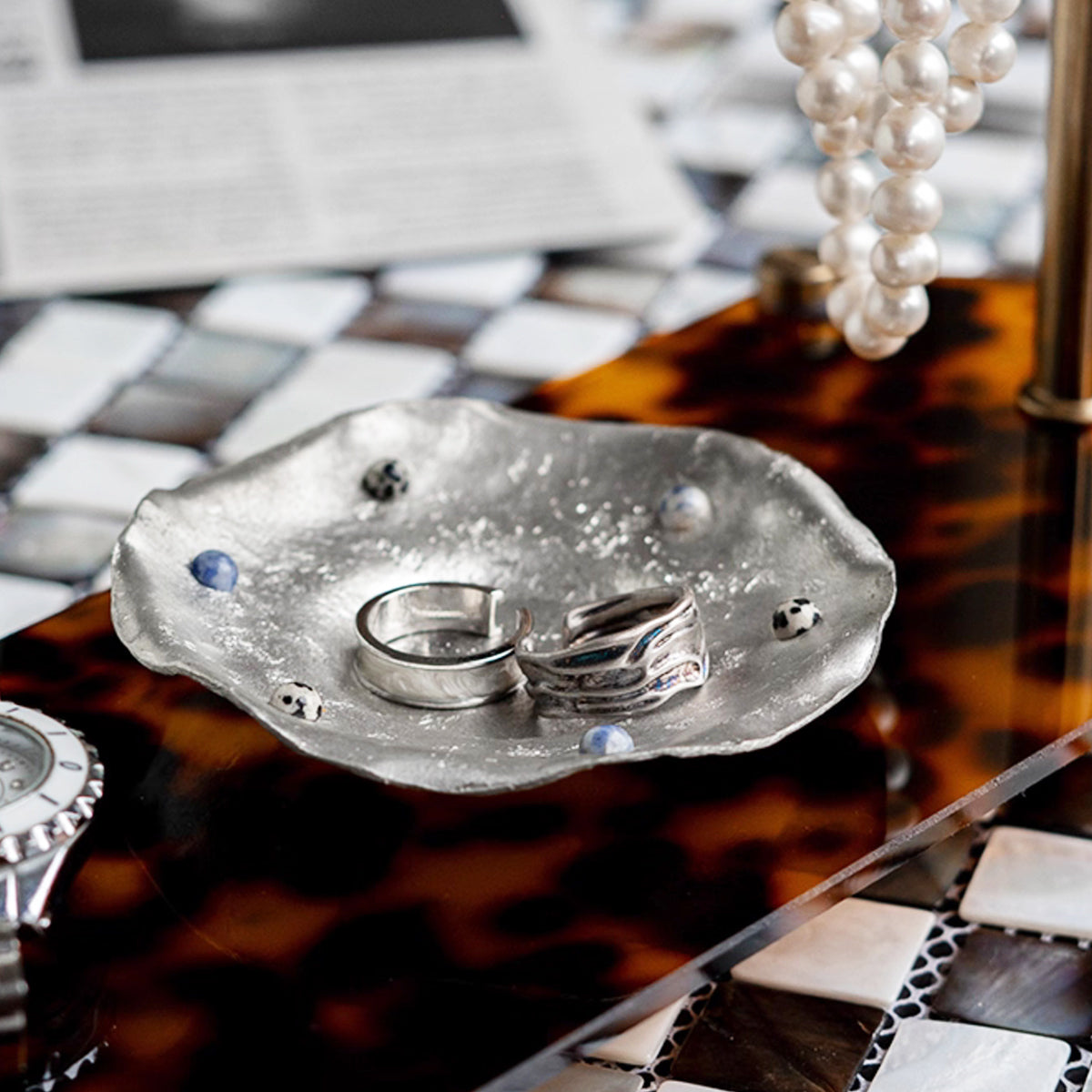 Metallic Silver Trinket Tray