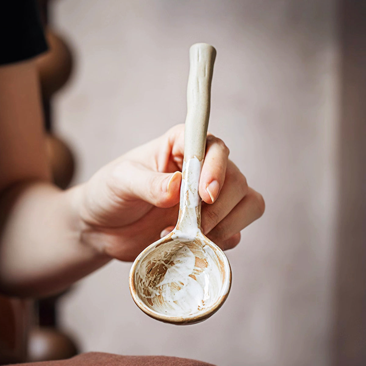 Handcrafted Rustic Long Handle Ceramic Spoon