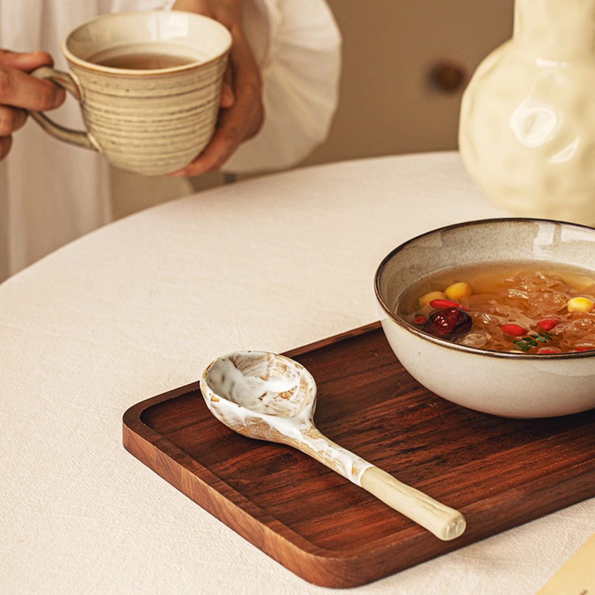 Handcrafted Rustic Long Handle Ceramic Spoon