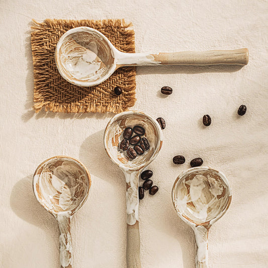 Handcrafted Rustic Long Handle Ceramic Spoon