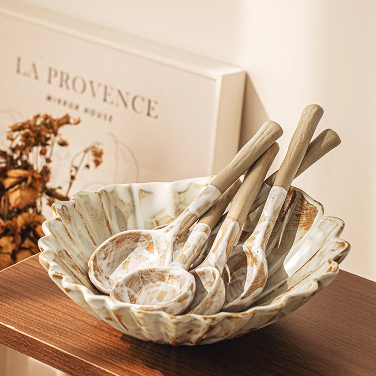 Handcrafted Rustic Long Handle Ceramic Spoon