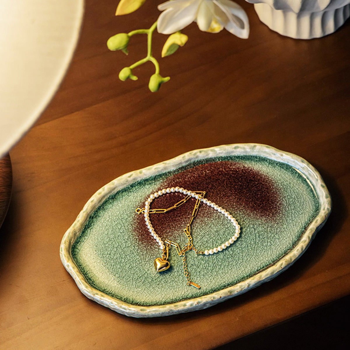 Turquoise Glacier Glazed Ripple Ceramic Shallow Tray