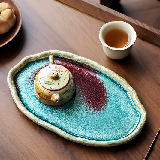 Turquoise Glacier Glazed Ripple Ceramic Shallow Tray