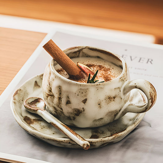 Handcrafted Rustic Glaze Speckled Ceramic Cup & Saucer Set
