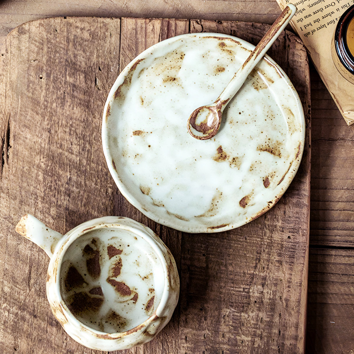 Handcrafted Rustic Glaze Speckled Ceramic Cup & Saucer Set