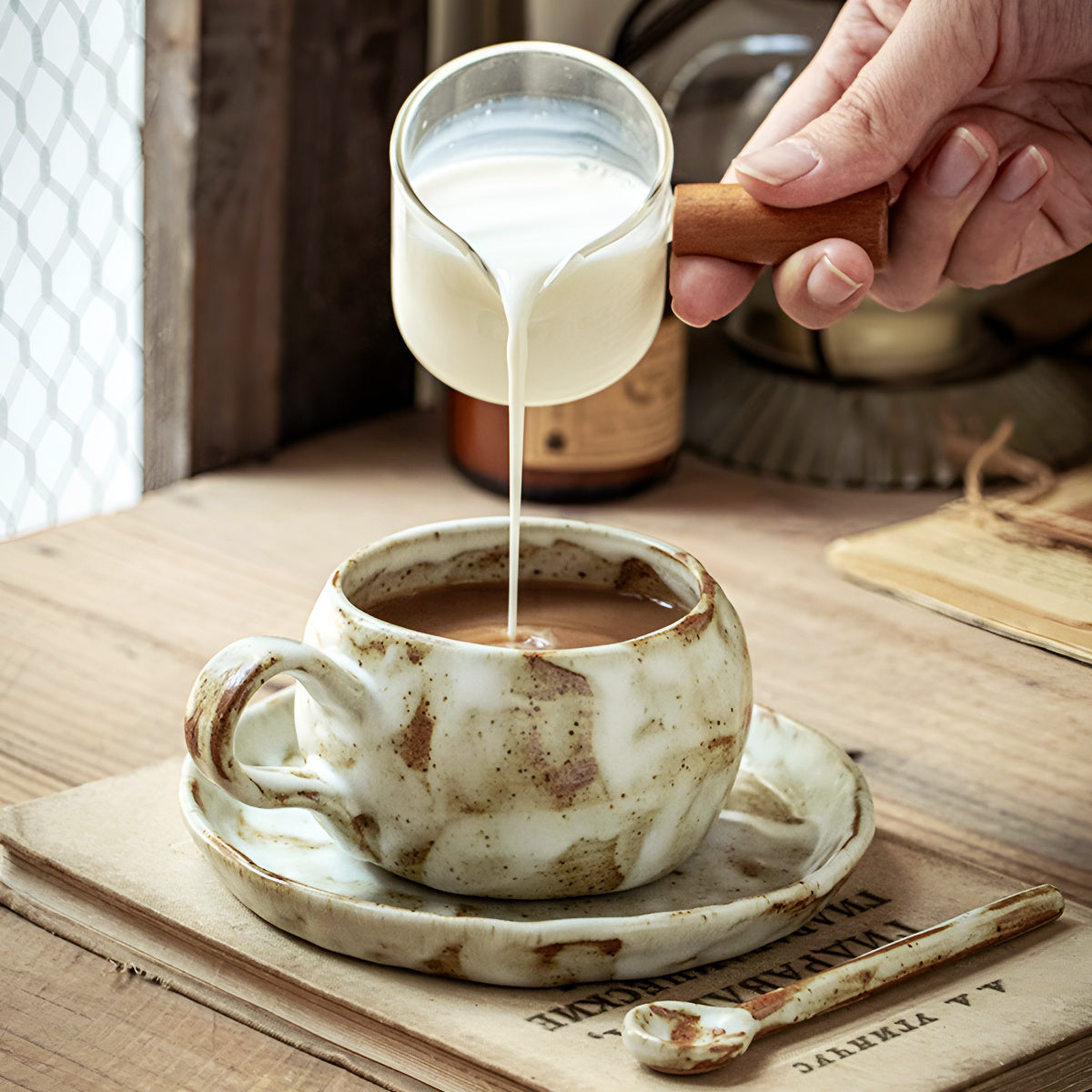 Handcrafted Rustic Glaze Speckled Ceramic Cup & Saucer Set