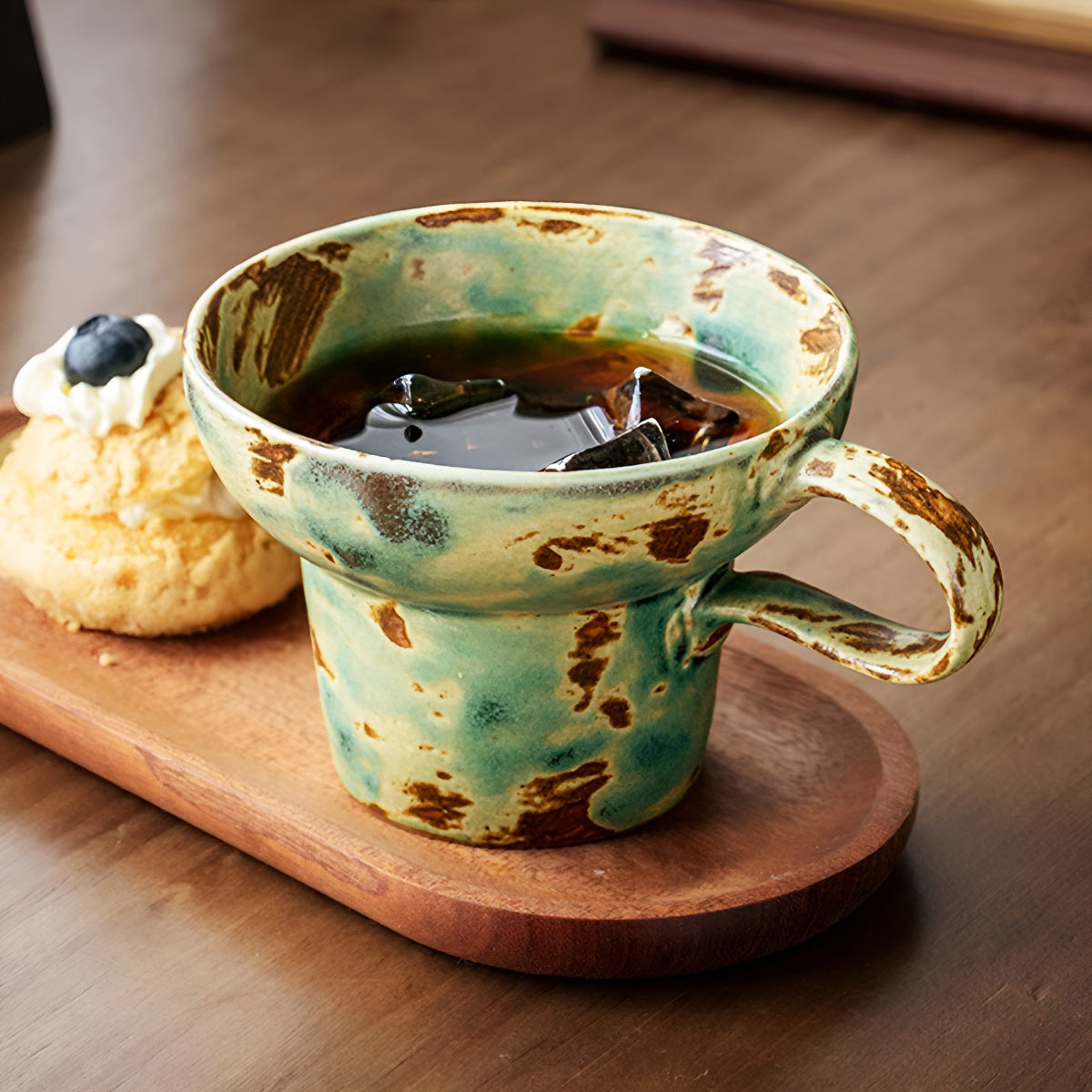 Handcrafted Vintage Green Gourd-Shape Ceramic Mug