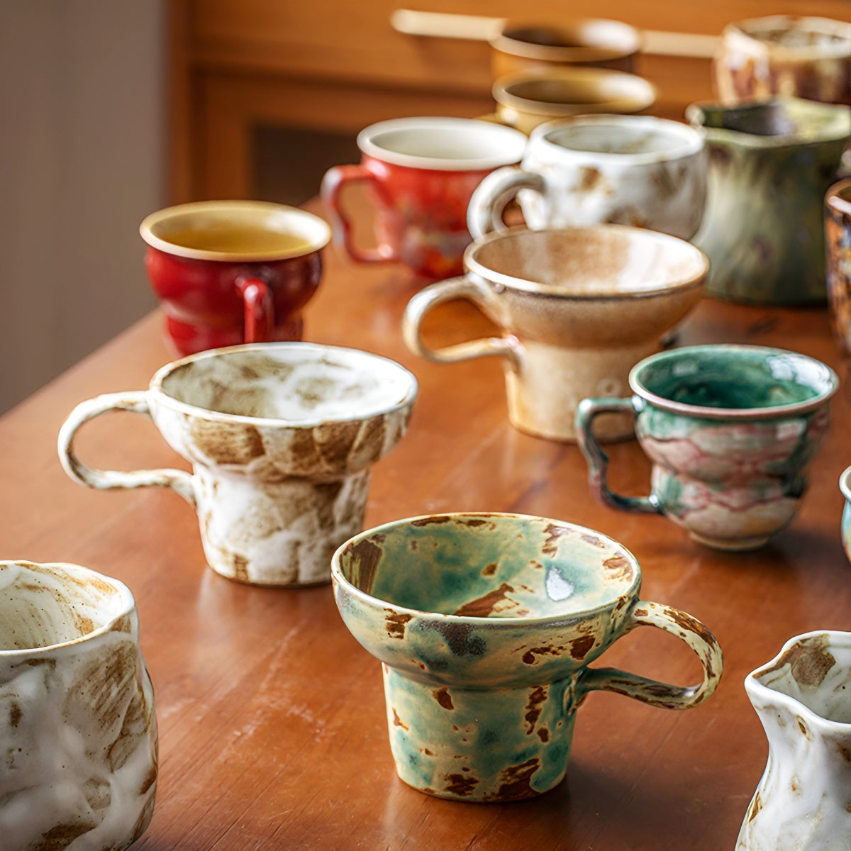 Handcrafted Vintage Green Gourd-Shape Ceramic Mug