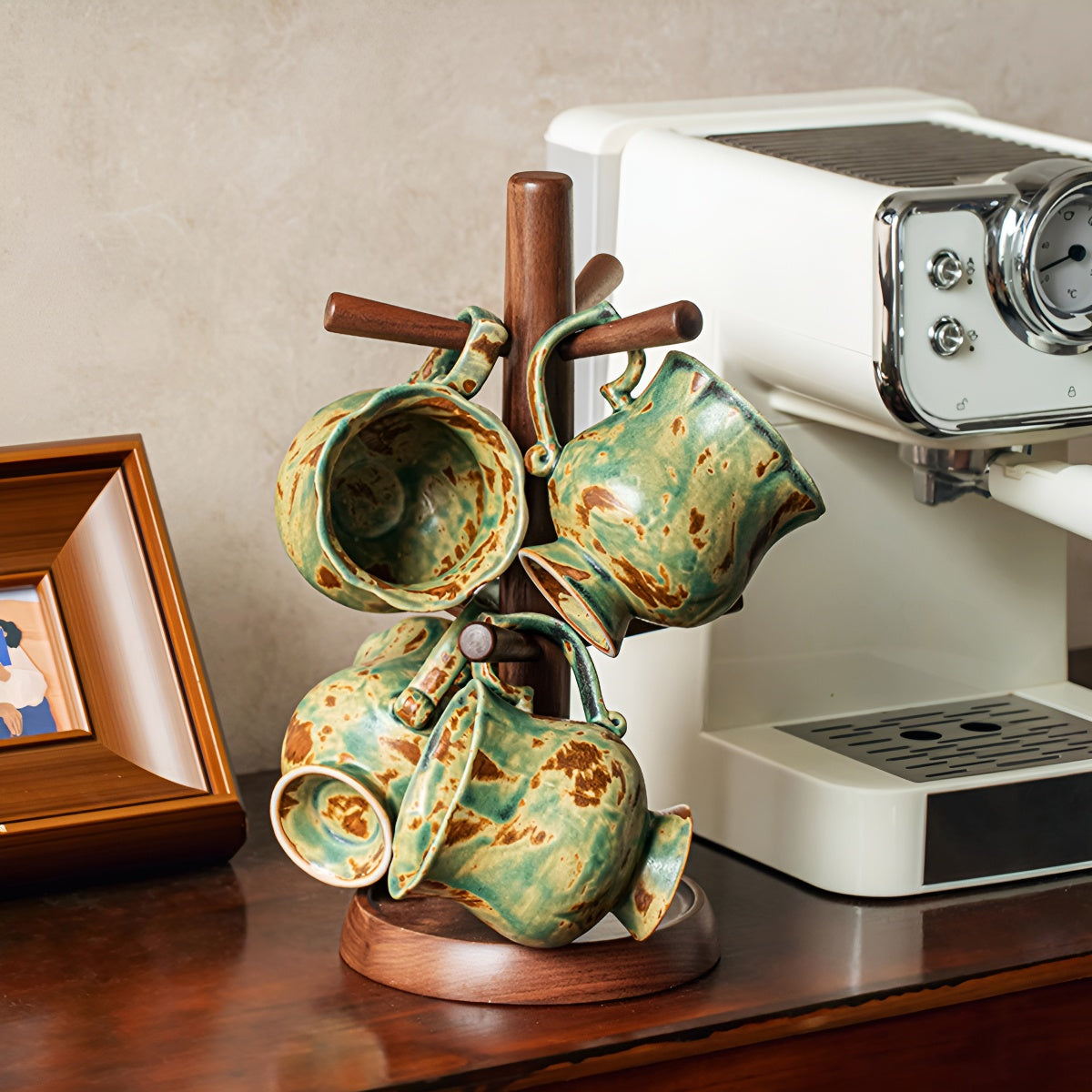 Handcrafted Vintage Green Pedestal Flower Shape Ceramic Mug