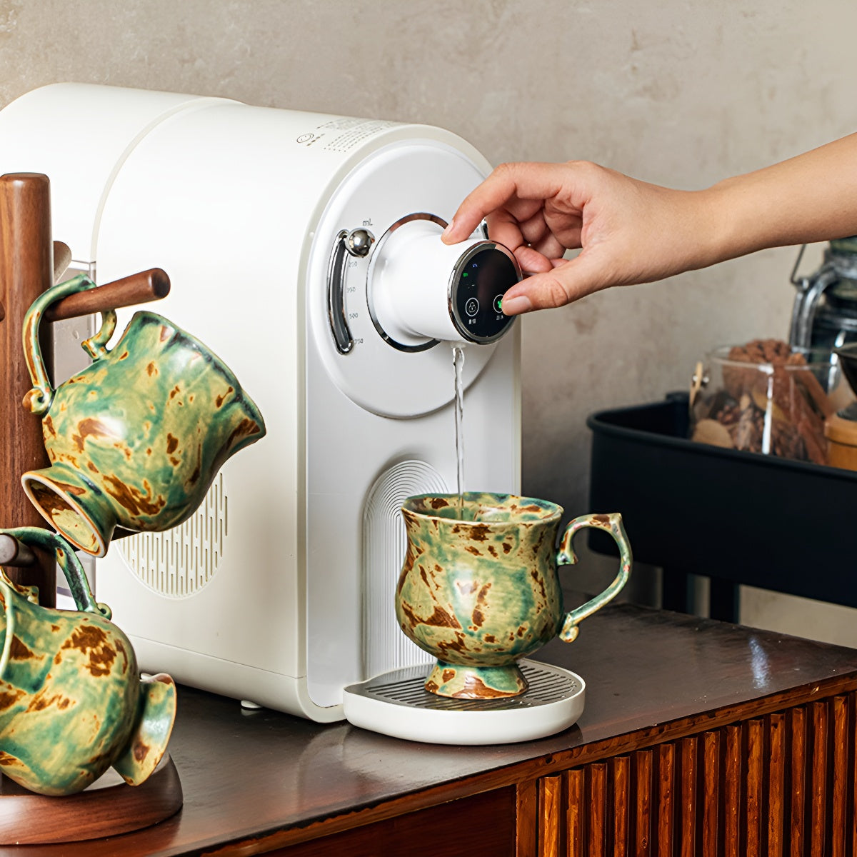 Handcrafted Vintage Green Pedestal Flower Shape Ceramic Mug