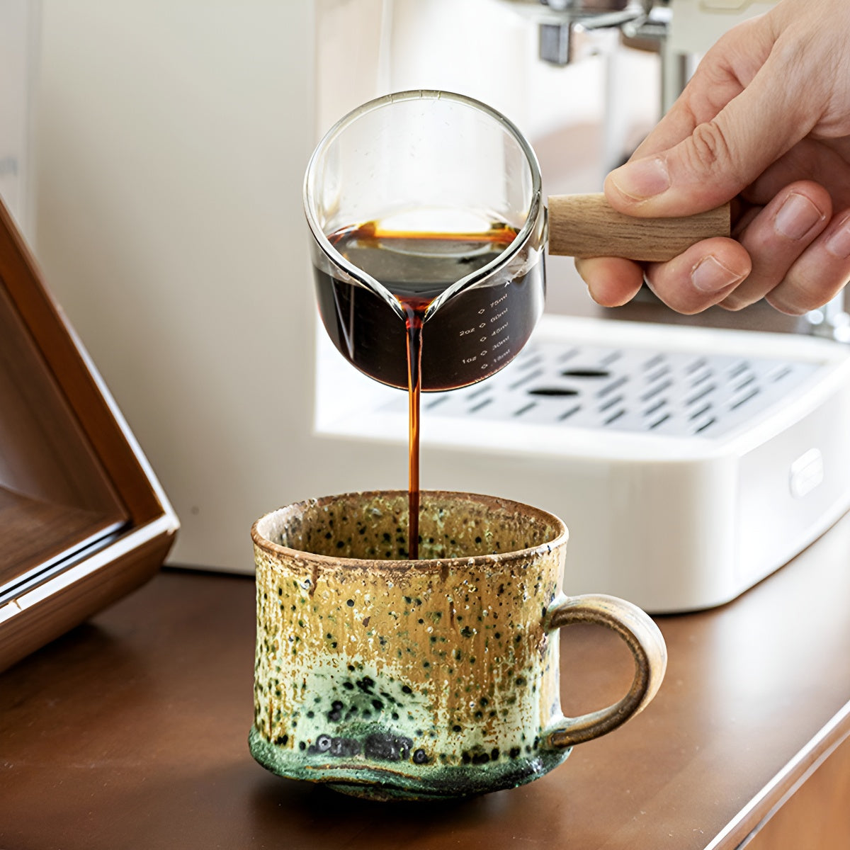 Handcrafted Distressed Texture Glaze Mug with Handpainted Green Rust Marks