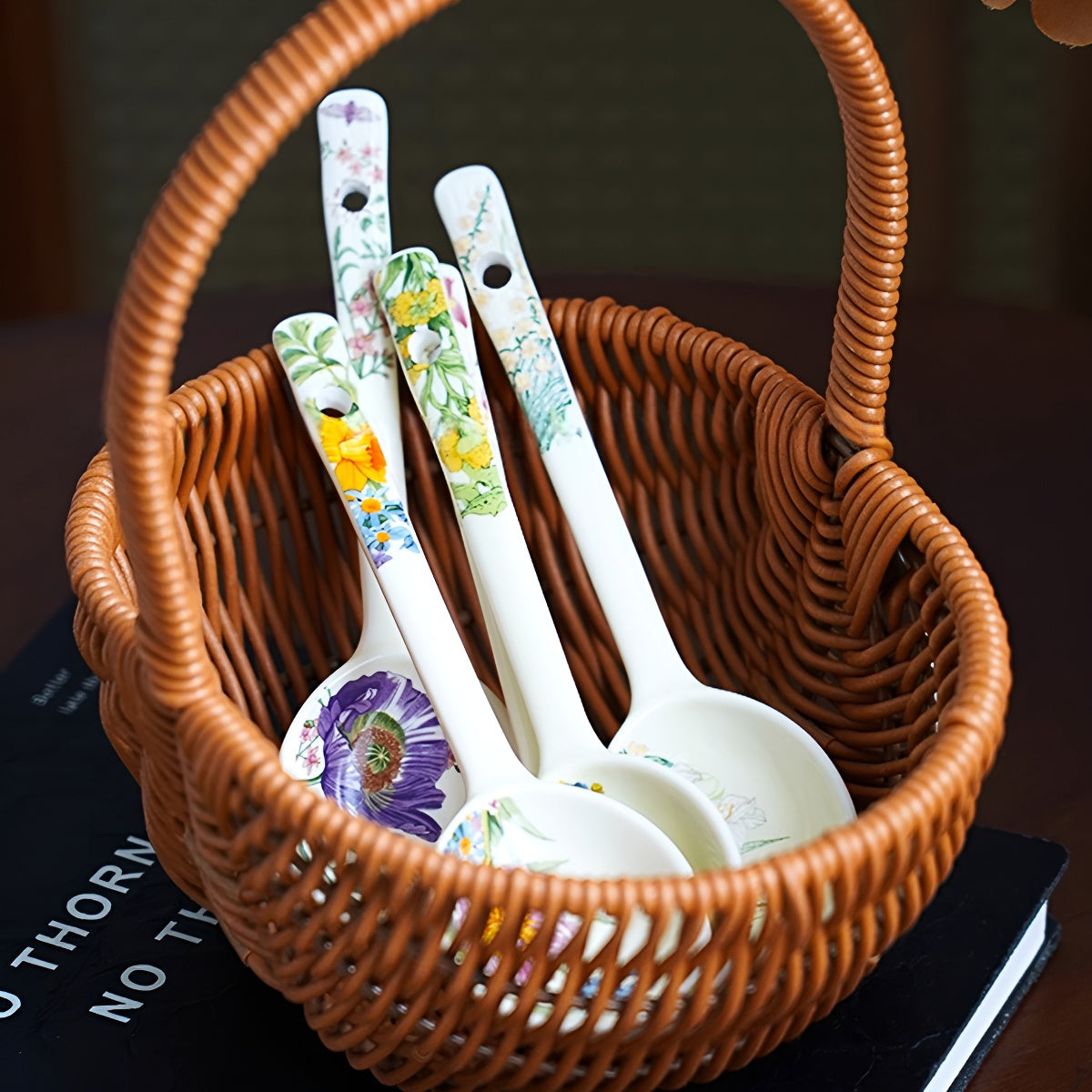 Garden-Inspired Floral Ceramic Long Handle Spoon