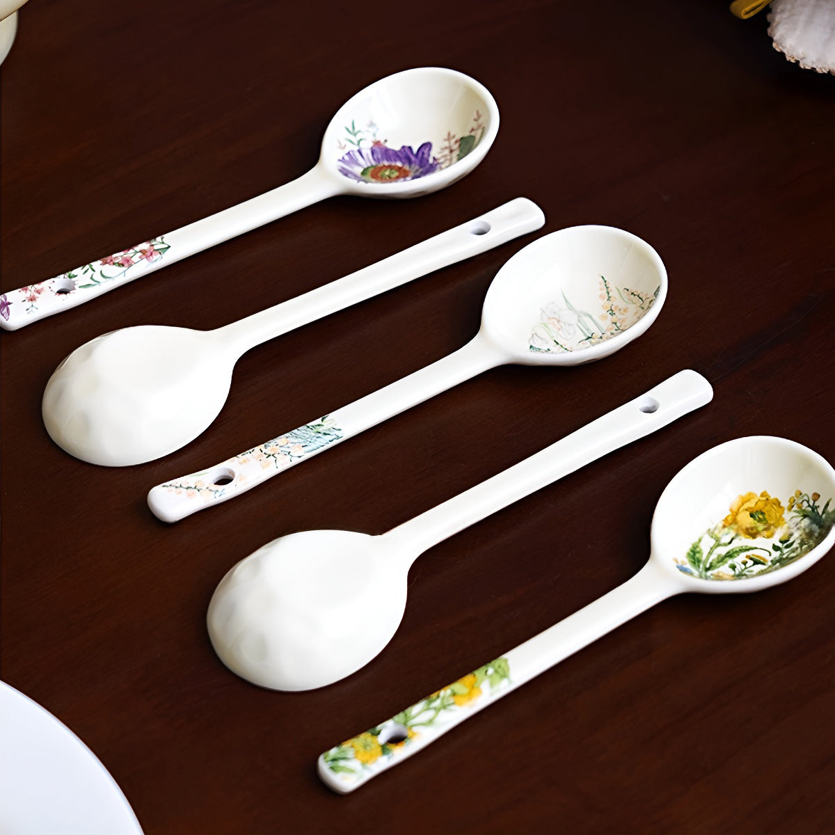 Garden-Inspired Floral Ceramic Long Handle Spoon