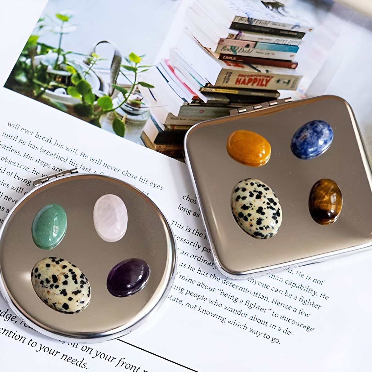 Stainless Steel Compact Mirror with Natural Stone
