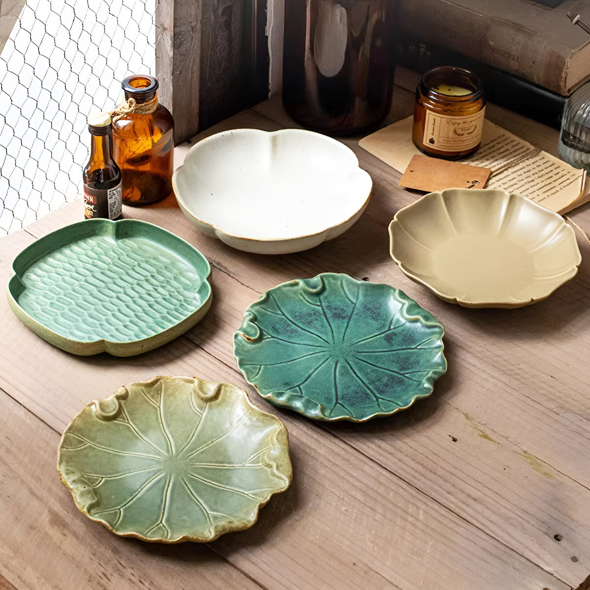 6 Inch Dark Green Textured Clover Ceramic Plate