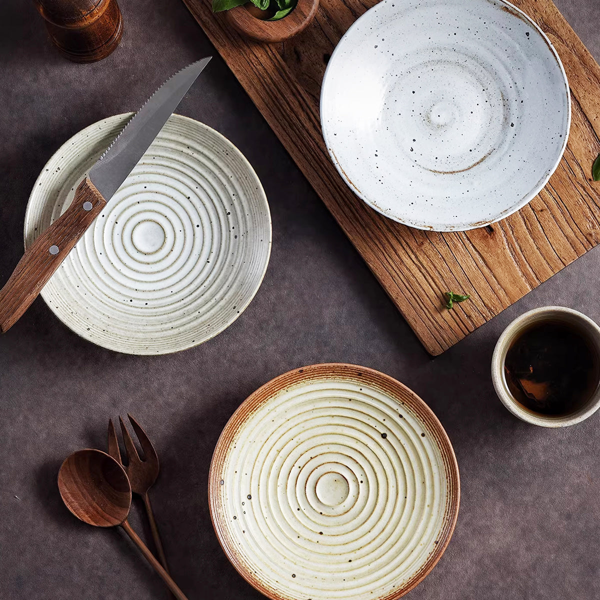 6 Inch Ribbed Rustic Hat-Shaped Ceramic Plate