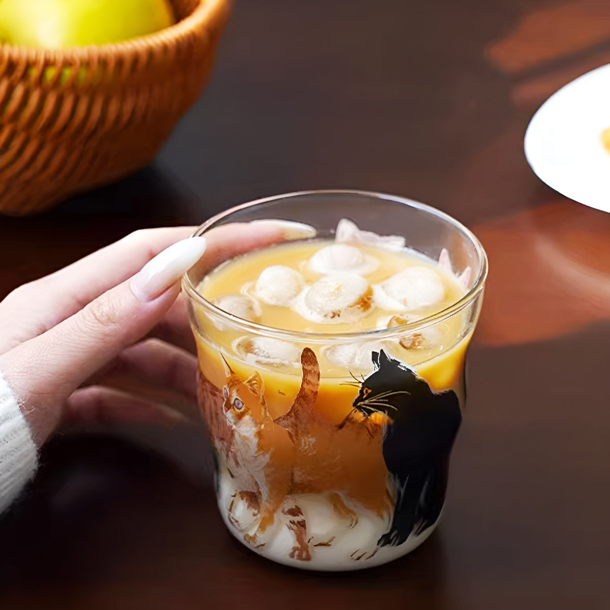 Cat Print Illustration Glass Tumbler