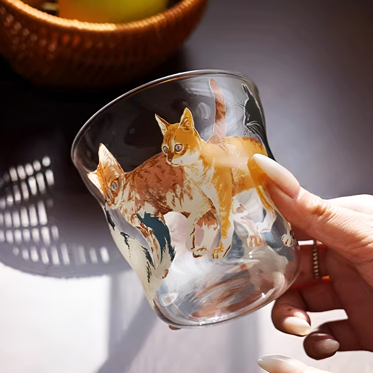 Cat Print Illustration Glass Tumbler