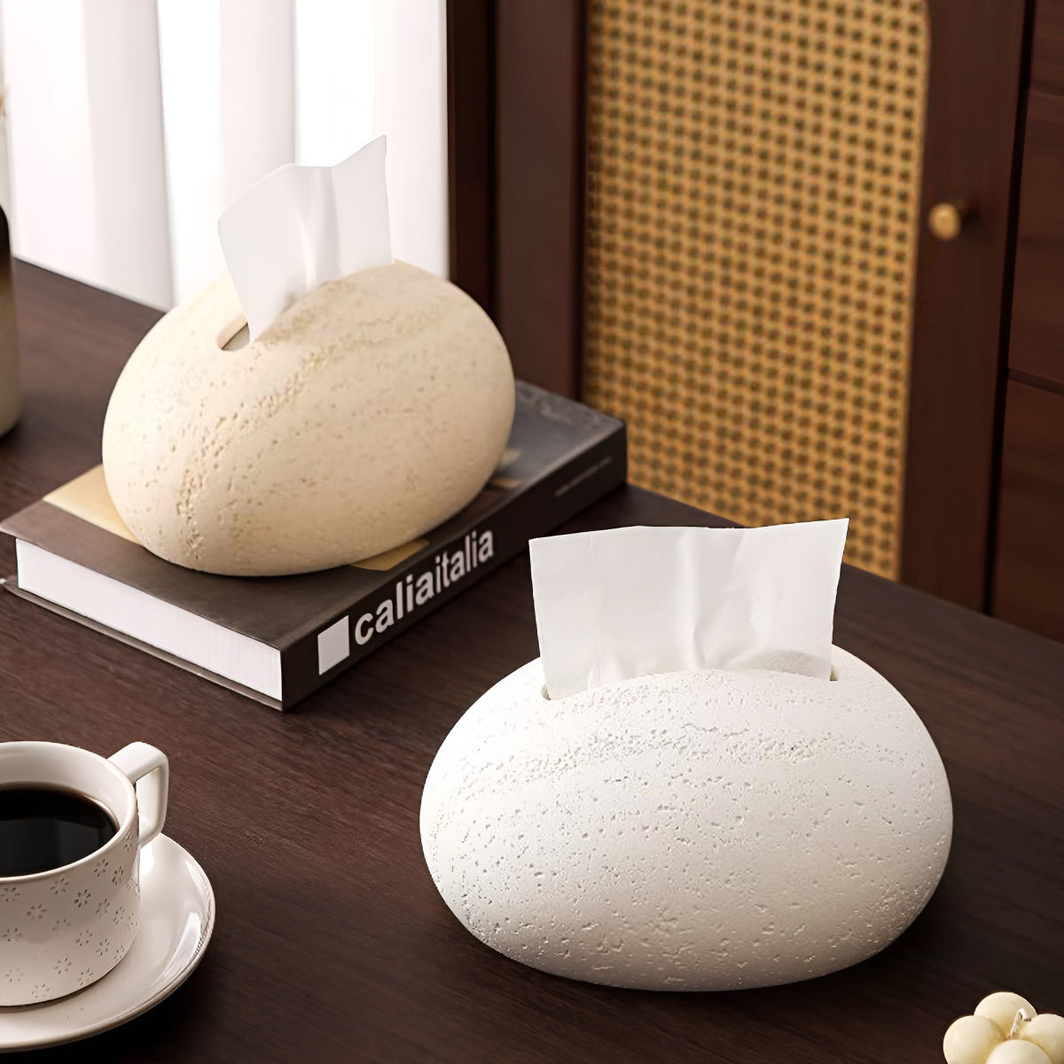 Travertine Teardrop-Shaped Tissue Box