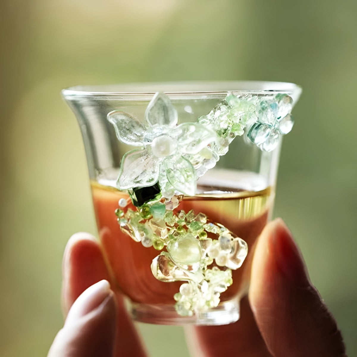 Floral Pearl Botanical Glass Tea Cup