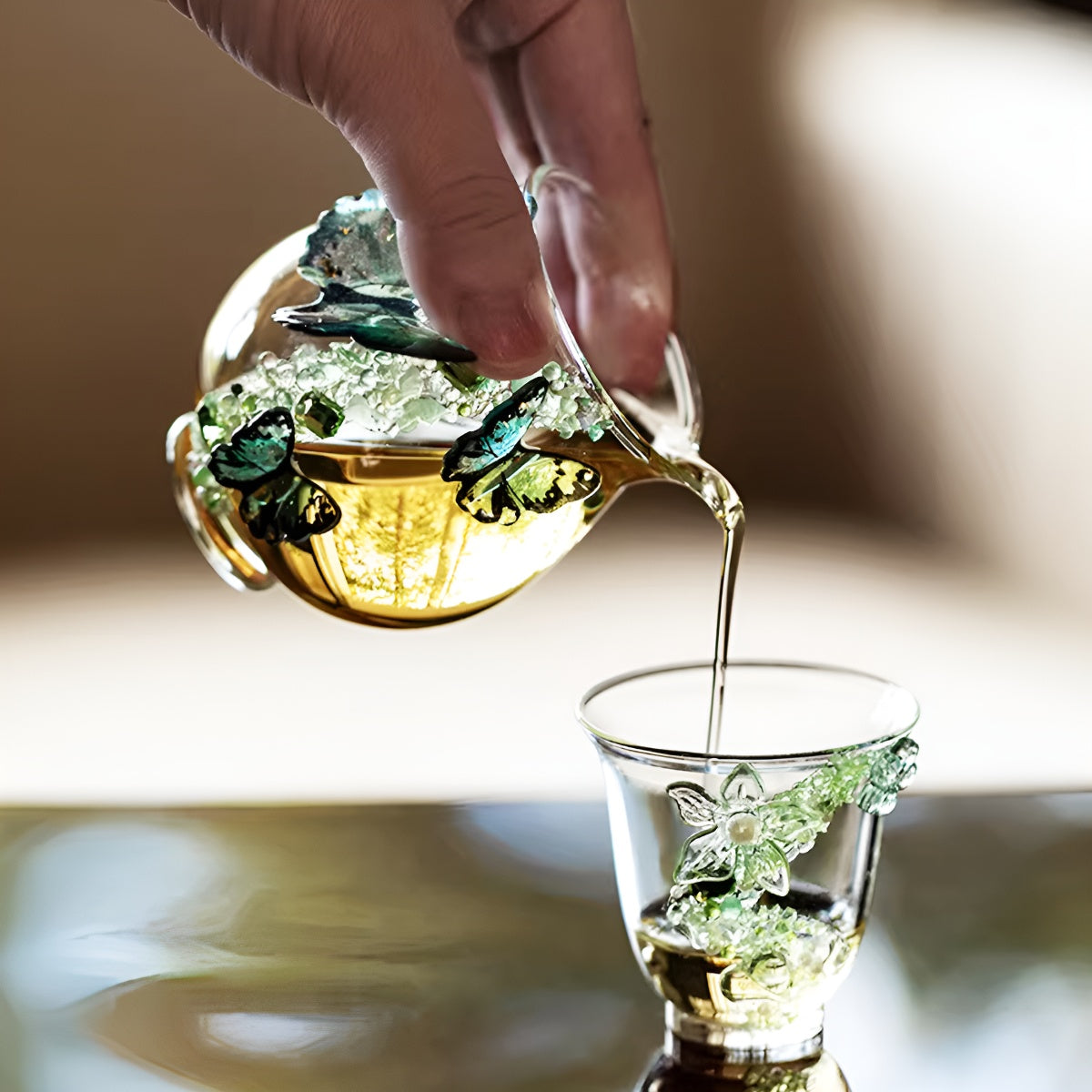 Embossed Butterfly Glass Fairness Pitcher