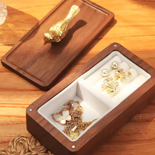 Dark Walnut Wood Velvet Jewelry Storage Box