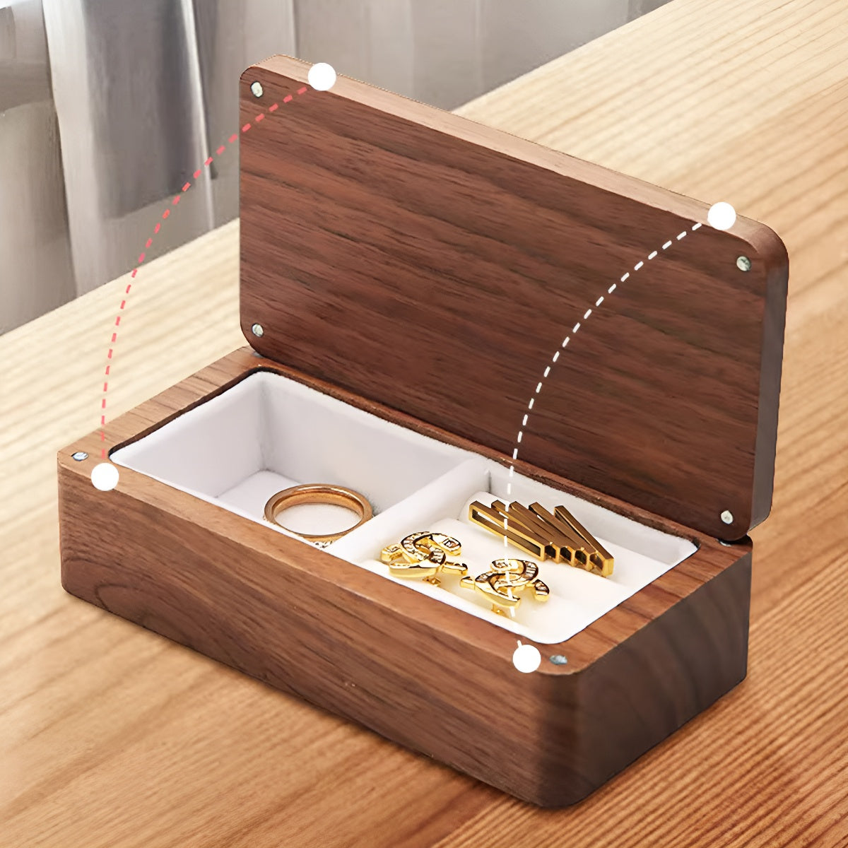 Dark Walnut Wood Velvet Jewelry Storage Box