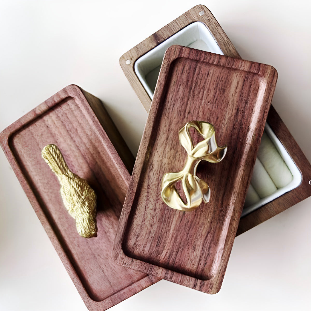 Dark Walnut Wood Velvet Jewelry Storage Box