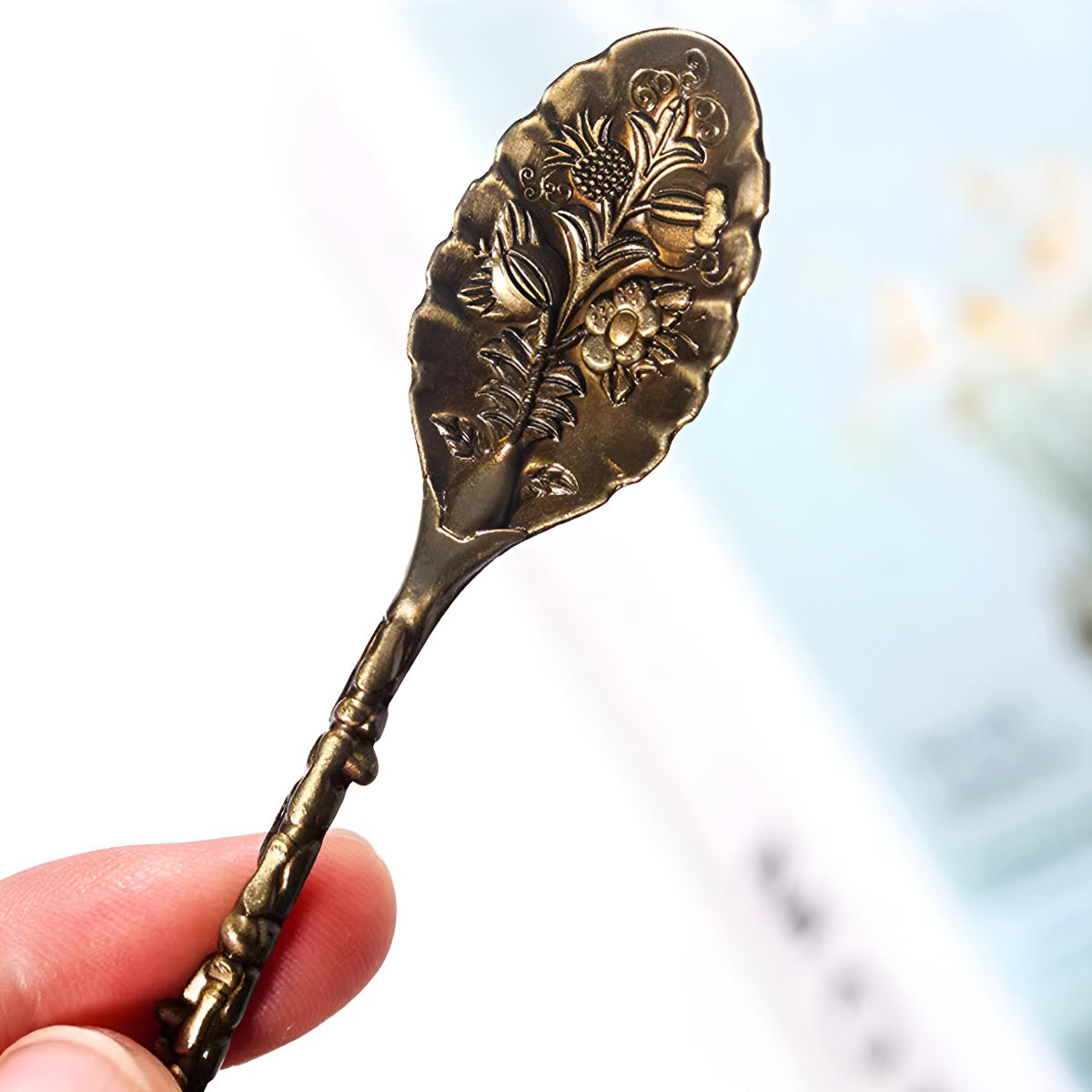 4pcs Vintage Natural Amethyst Crystal Metal Stirring Spoon Set