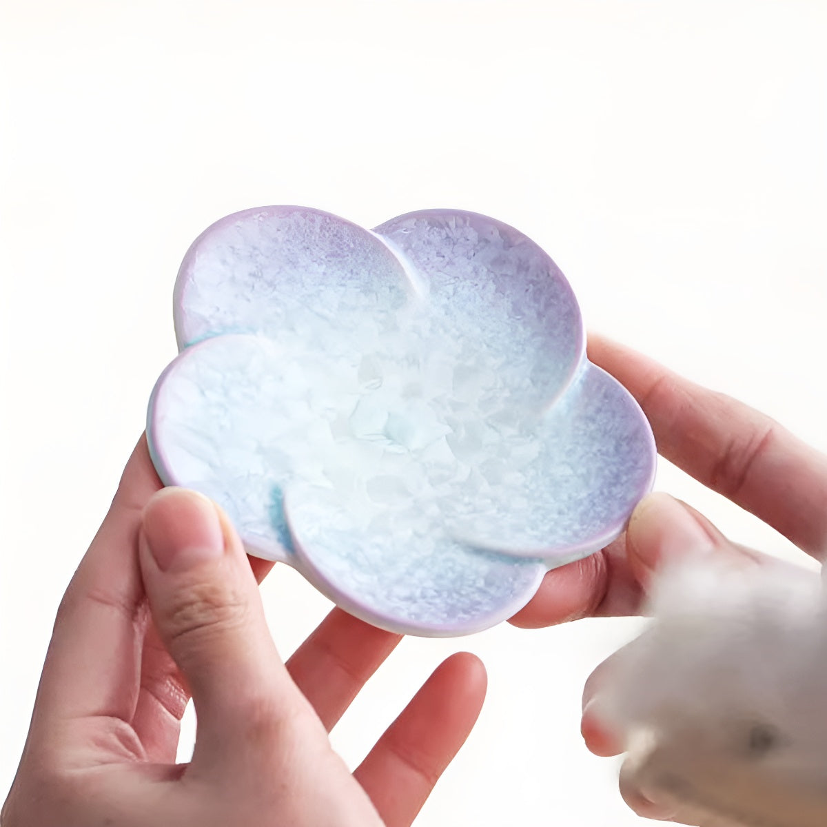 Purple–Aqua Crystal Glaze Ceramic Petal Shaped Cup Saucer Coaster