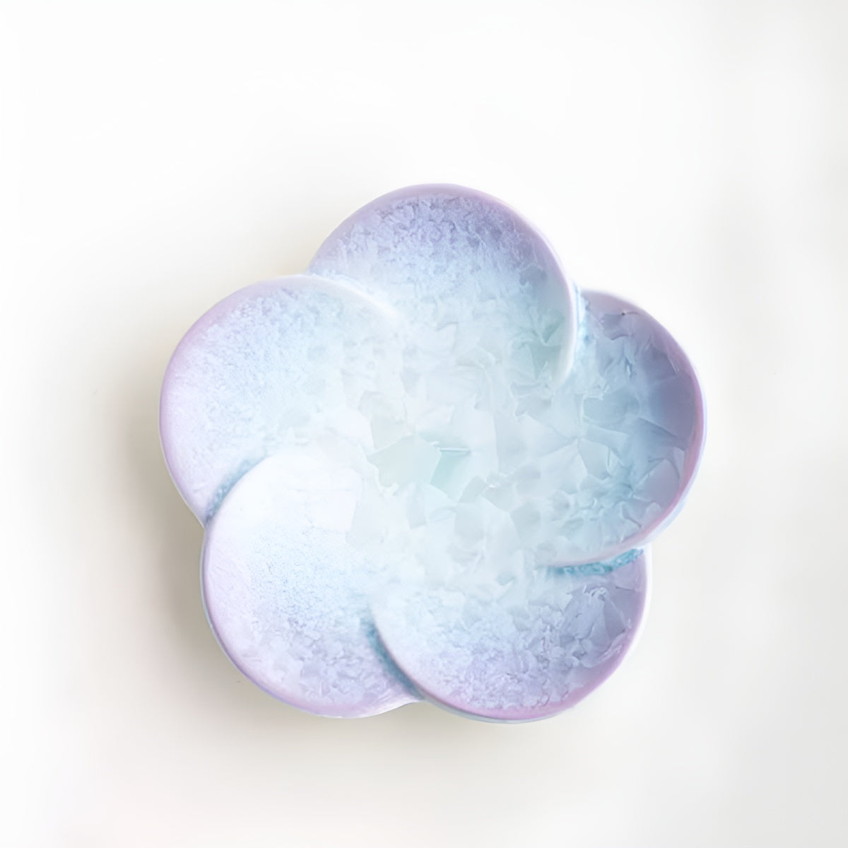 Purple–Aqua Crystal Glaze Ceramic Petal Shaped Cup Saucer Coaster
