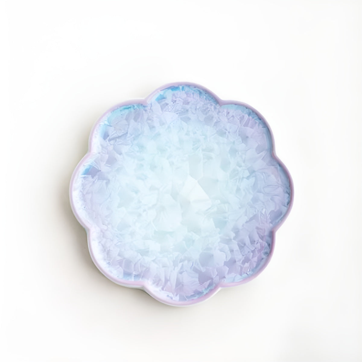 Purple–Aqua Crystal Glaze Ceramic Scalloped Cup Saucer Coaster