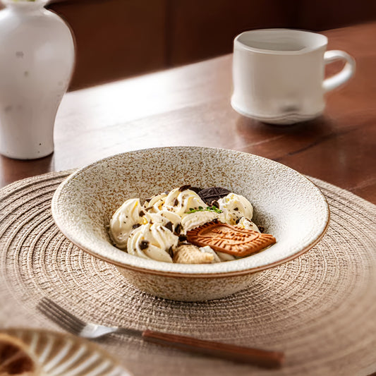 7.5 Inch Minimal Rustic Ceramic Straw Hat Bowl