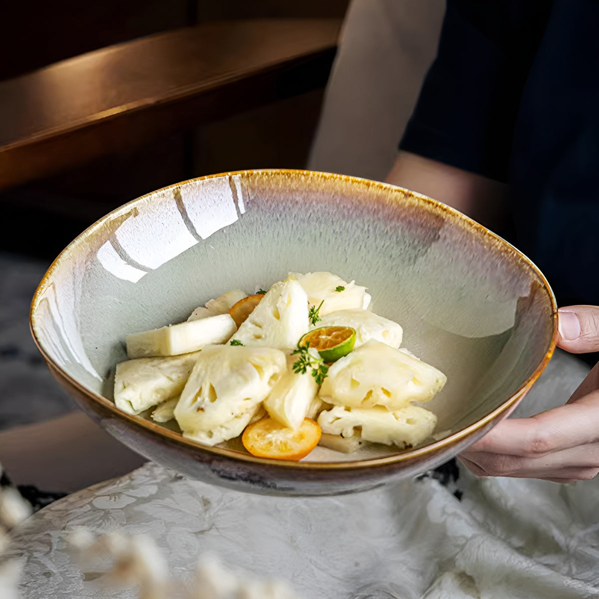 Kiln-Glazed Irregular Ceramic Bowl Plate Diningware