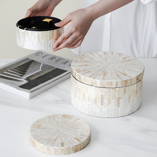 Iridescent White Shell Mosaic Storage Box