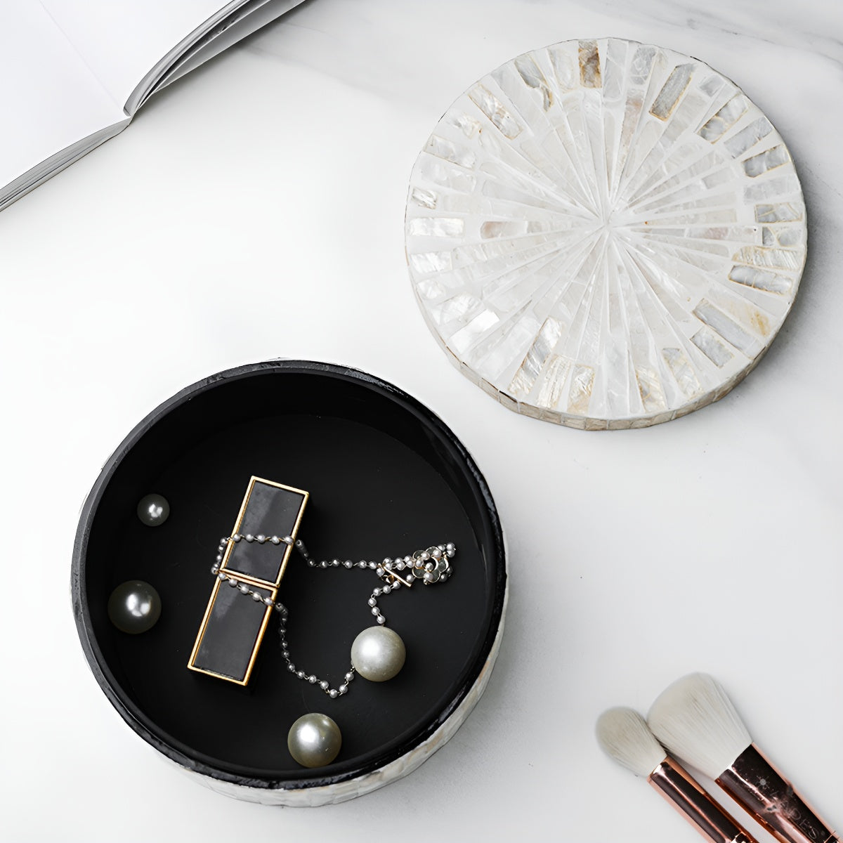 Iridescent White Shell Mosaic Storage Box