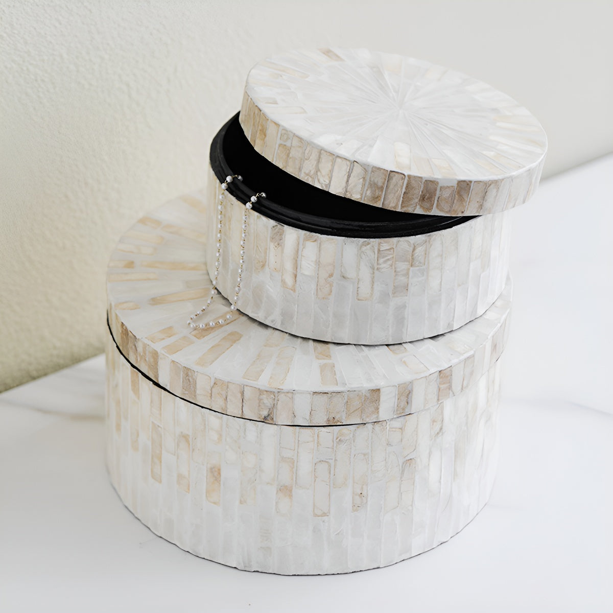 Iridescent White Shell Mosaic Storage Box