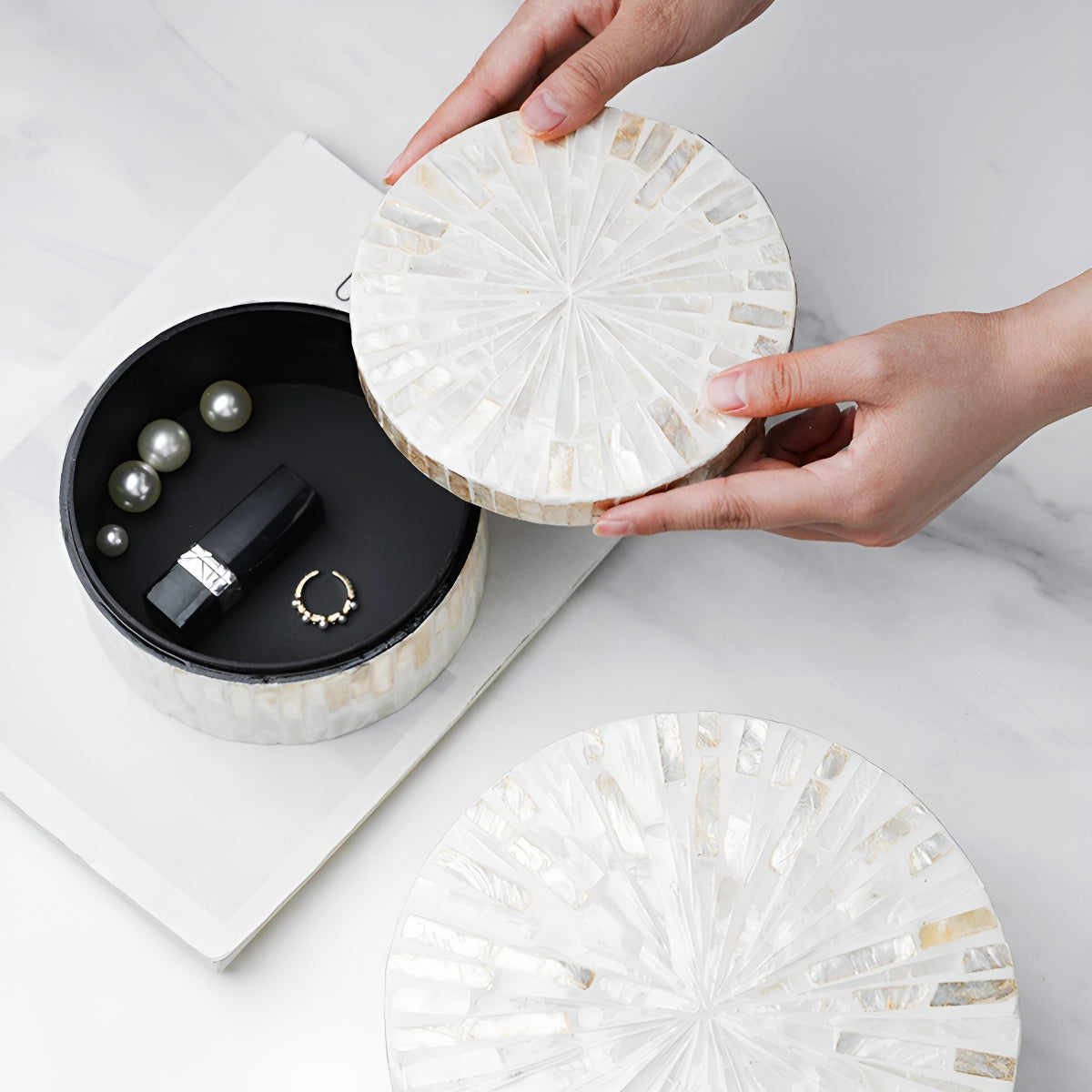 Iridescent White Shell Mosaic Storage Box