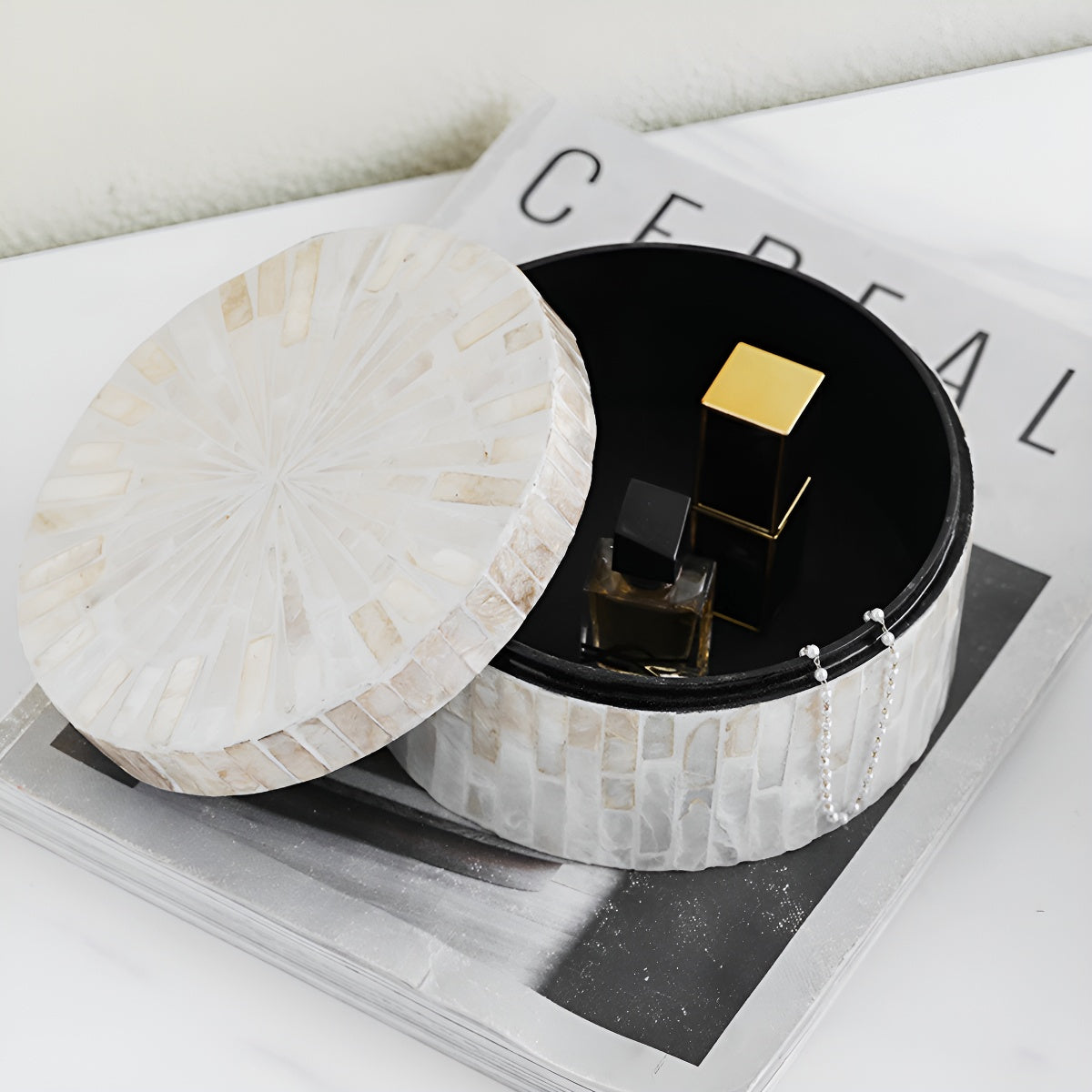 Iridescent White Shell Mosaic Storage Box