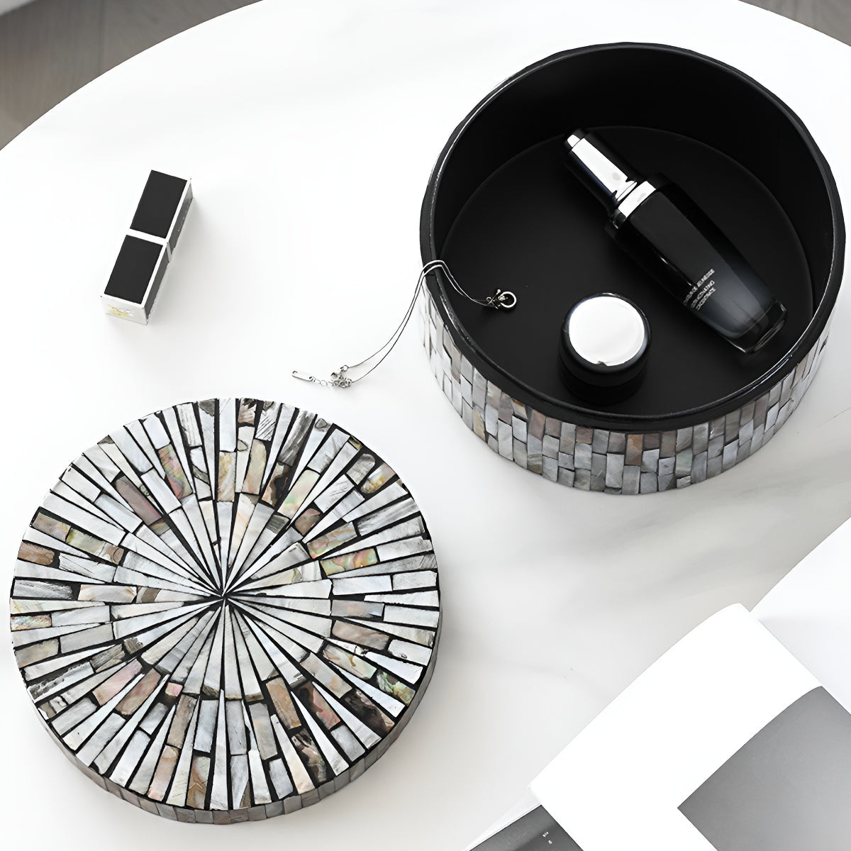 Iridescent Black Shell Mosaic Storage Box